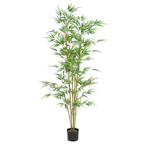 The Mod Greenhouse 72 in. Artificial Real Touch Bamboo Tree in Black Matte Planter's Pot