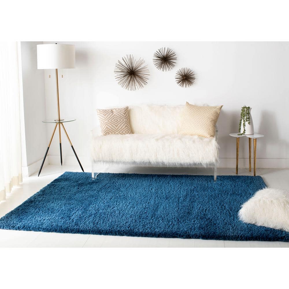 Navy Soft Shag 59" Round Synthetic Area Rug - Non-Slip & Easy Care