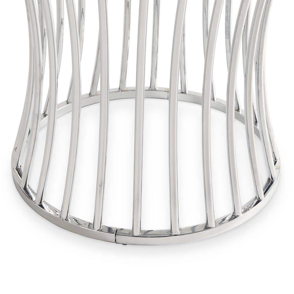 Chrome Round Metal and Glass End Table with Storage