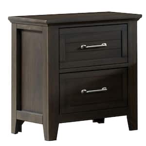 22 in. Brown 2-Drawers Wooden Nightstand