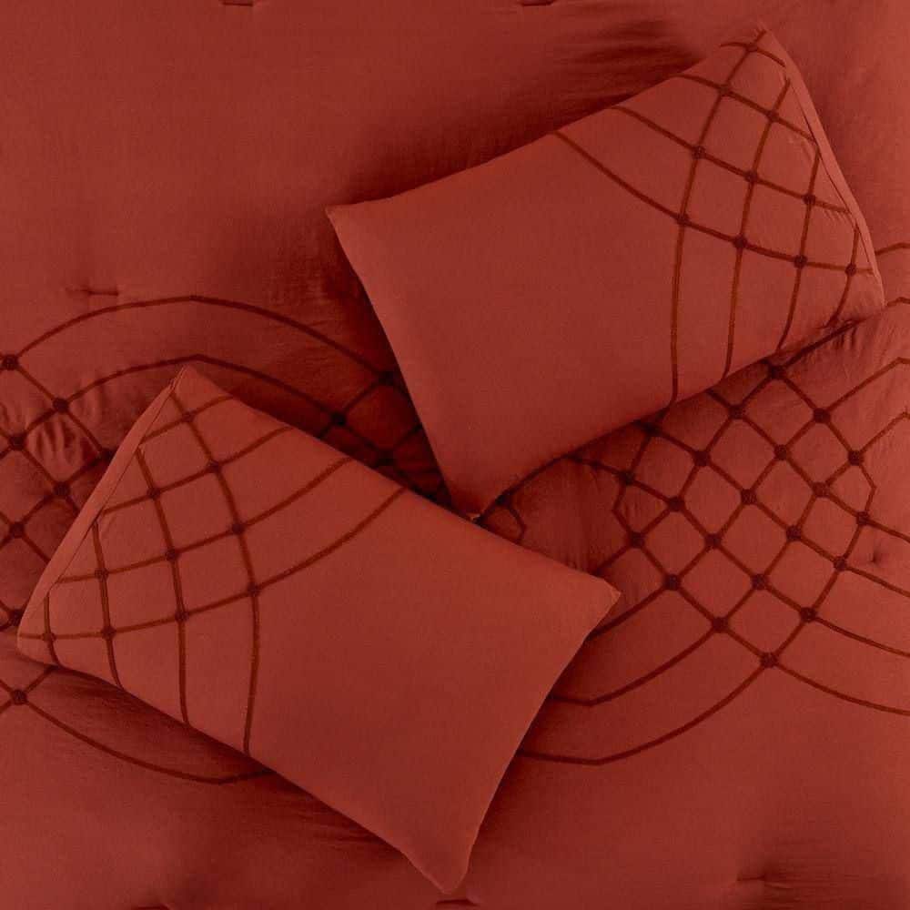 Benjara Alice 5-Piece Red Stitched Microfiber Queen Comforter Set - 3