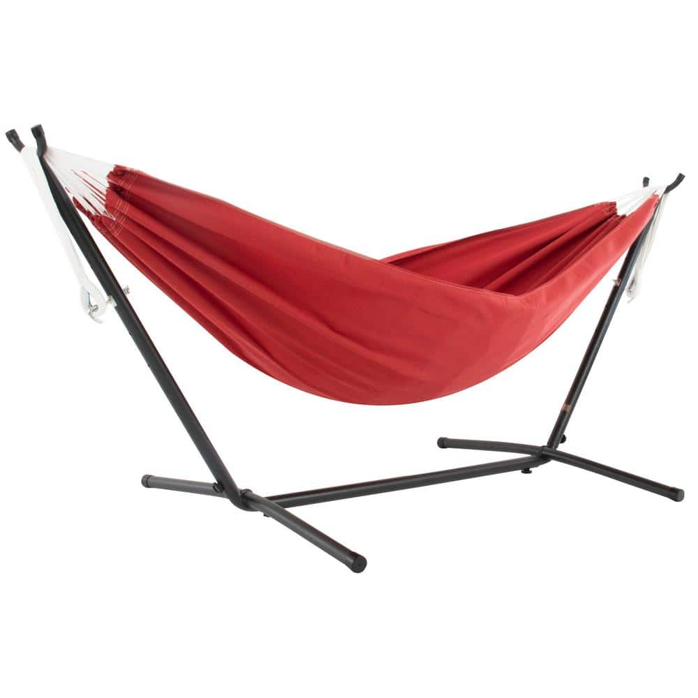 9 ft. Sunbrella Hammock Bed with Space Saving Steel Stand in Crimson