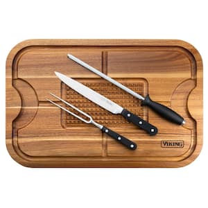 Acacia Wood, 4-Piece Oversized Board with Carving Set