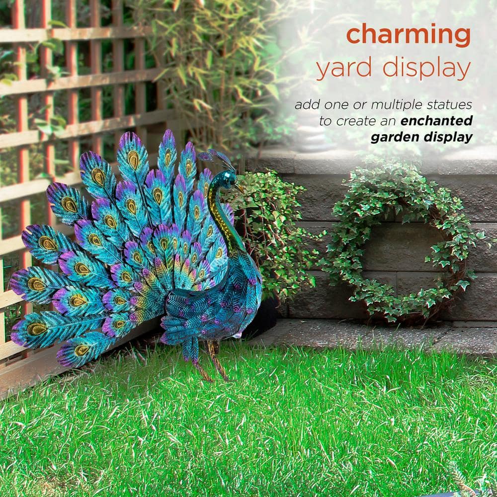 Vibrant Multicolor Metal Peacock Lawn Decoration, 32"