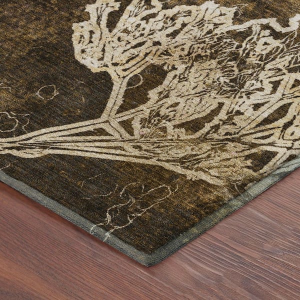 Mayfield Premium Machine Washable Abstract AMF2239 Chocolate 3 ft. x 4 ft. Area Rug