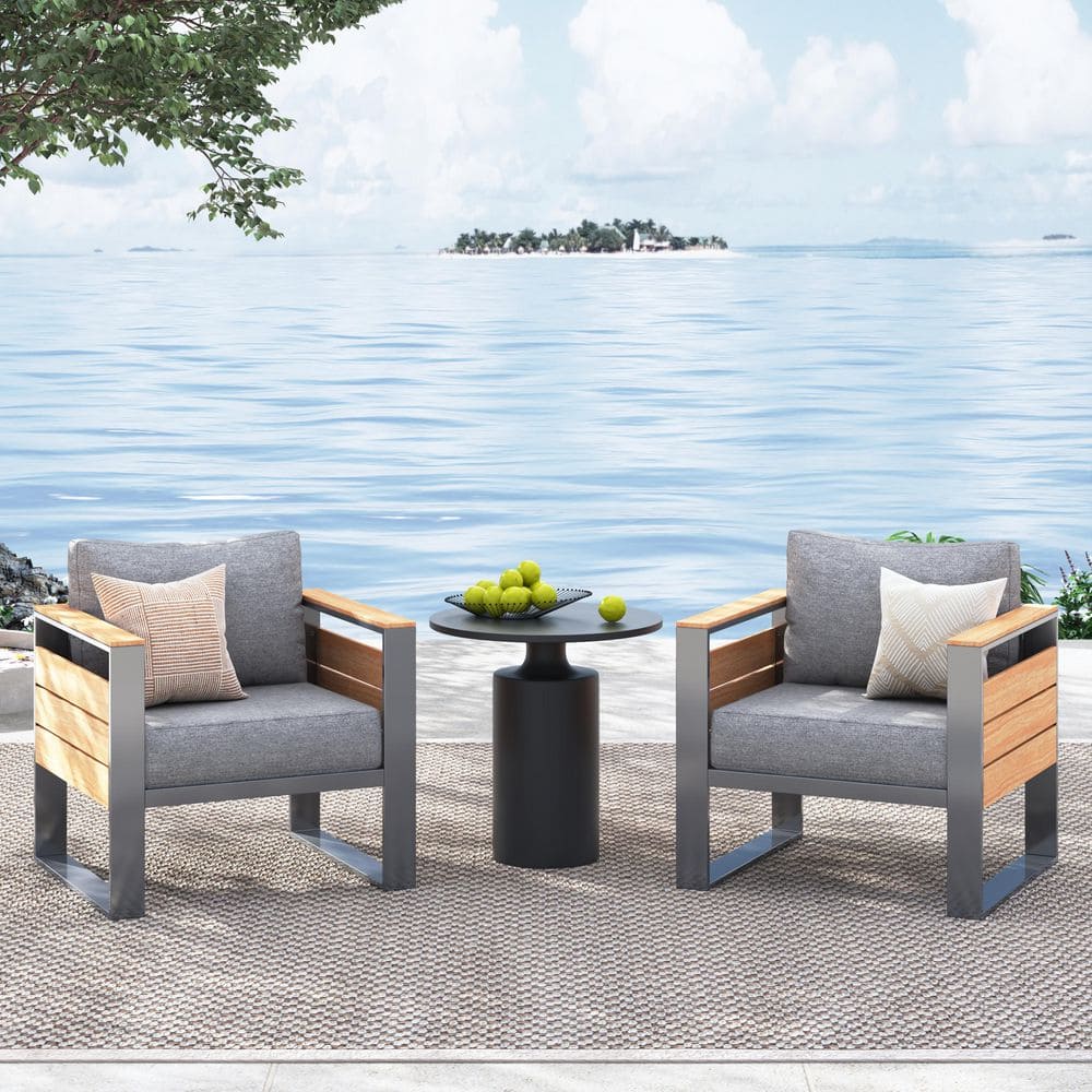 2-Piece Aluminum Outdoor Armchairs Patio Conversation Set with Gray Cushions price history on PriceWatchPro