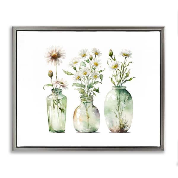 Stupell Industries Delicate Glass Vases by Svetlana Aleynikova Gray Floater Frame Nature Graphic Art Print 25 in. x 31 in.
