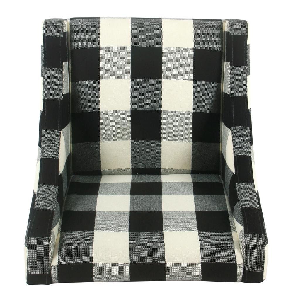 Elegant Black Plaid Wood-Legged Accent Chair