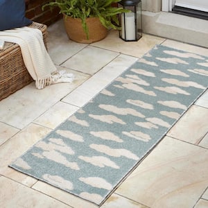 Hedwig High-low Youth Cloud Scandi Rug Blue/Ivory 2 ft. x 8 ft. Indoor/Outdoor Runner Rug