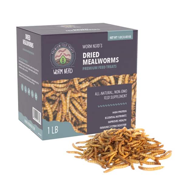 Worm Nerd Dried Mealworms High Protein and Fiber Treat for Chickens, Birds, Reptiles, Amphibians, Fish 1 lb.