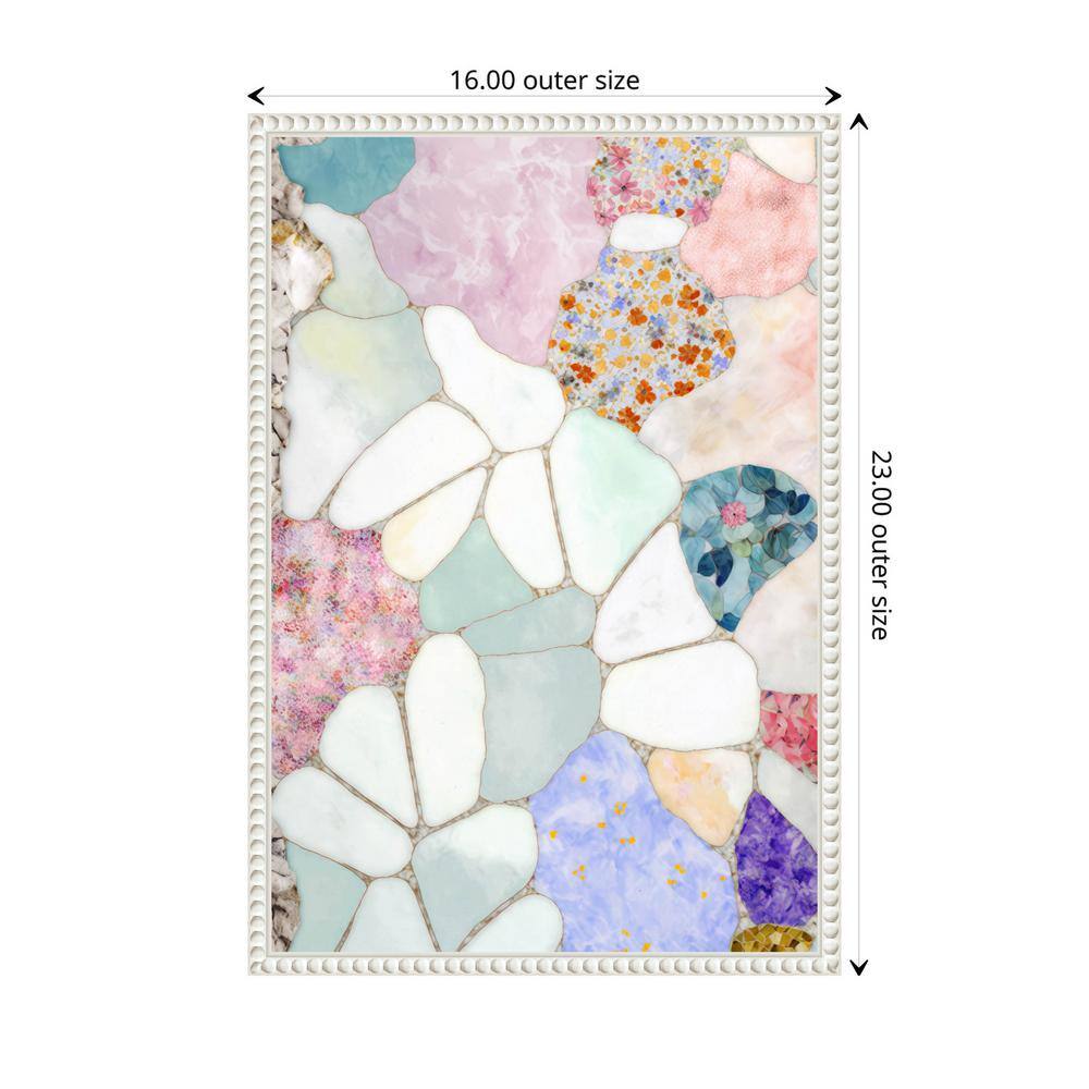 Floral Mosaic Abstract Canvas Art with White Beaded Frame