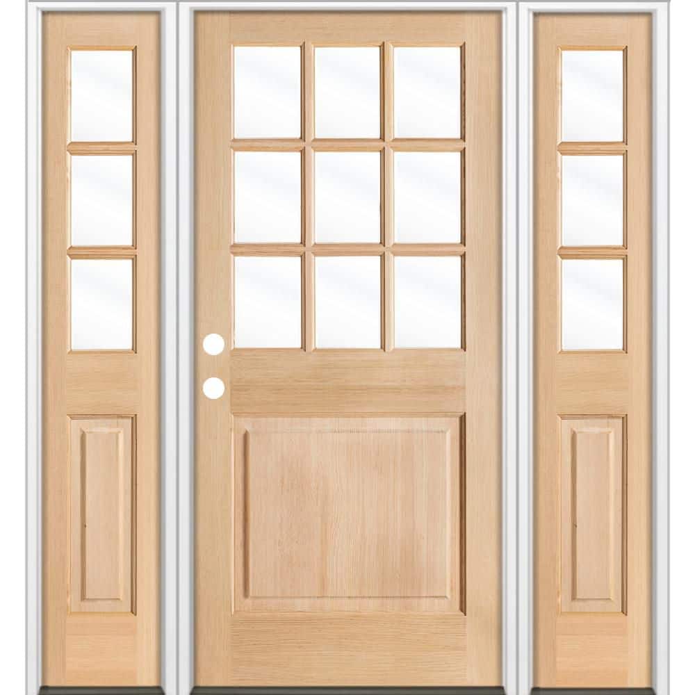 64 in. x 80 in. Farmhouse 9-Lite Clear Glass Right Hand Unfinished Hemlock Wood Prehung Front Door w/ DSL price history on PriceWatchPro