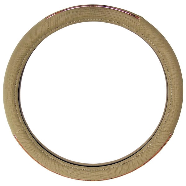 Custom Accessories Tan with Burl Wood Steering Wheel Cover