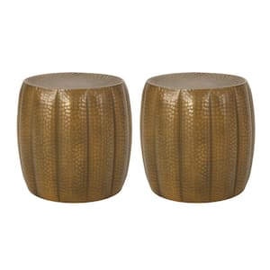Perrotto Brushed Antique Gold Iron Pumpkin Side Table (Set of 2)