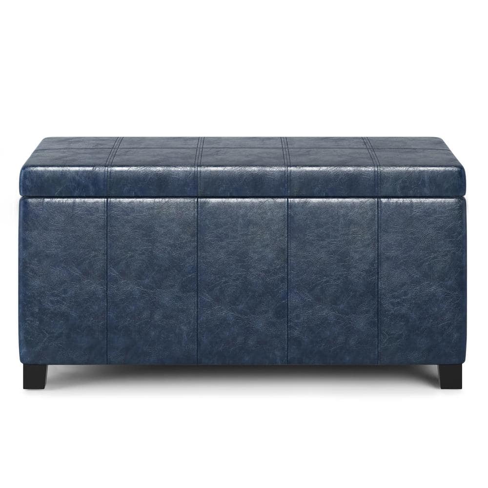 Denim Blue Tufted Faux Leather Storage Footstool