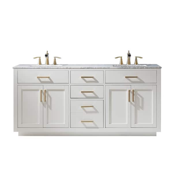 Altair Ivy 72 in. Bath Vanity in White with Carrara Marble Vanity Top in White with White Basins