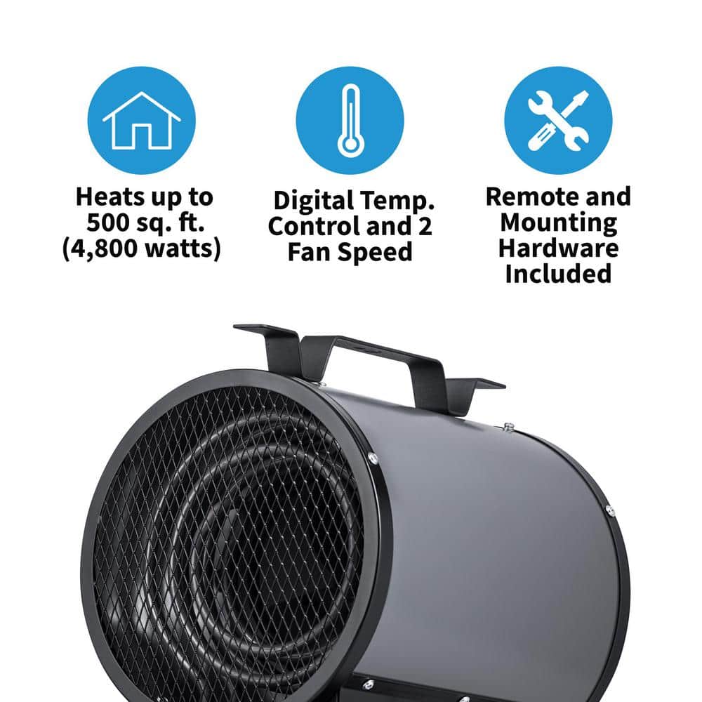 Gray 4800W Electric Garage Heater with Thermostat and Automatic Shut-off