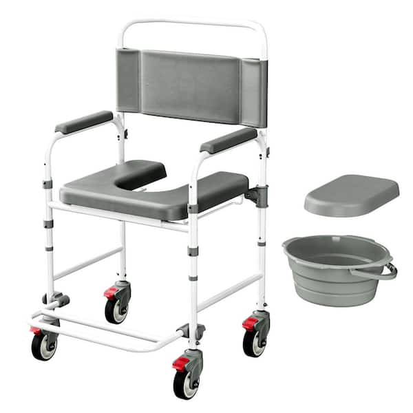 Wheeled 21.6 in. x 17.5 in. Bedside Commode Toilet Seat in White with 300 lbs. Capacity, for Elderly and Disabled Use