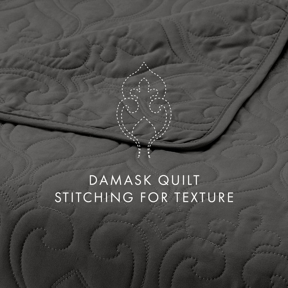 Gray King Microfiber Quilted Coverlet Set