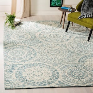 Abstract Ivory/Blue 10 ft. x 14 ft. Geometric Medallion Area Rug