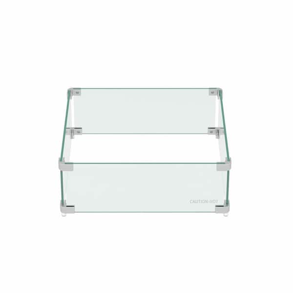 Fire Pit Square Flame Guard Screen, 28.5 in. x 28.5 in. Clear Tempered Glass Fire Table Wind Guard Shield