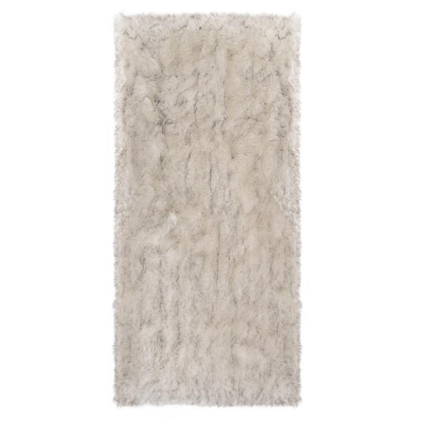 Latepis Sheepskin Faux Furry White/Gray Cozy Rugs 2 ft. x 6 ft. Area Rug Runner Rug