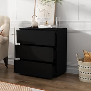 3-Drawer Black Wood Nightstand End Table 30.3 in. W x 32.3 in. H x 15.7 in. D