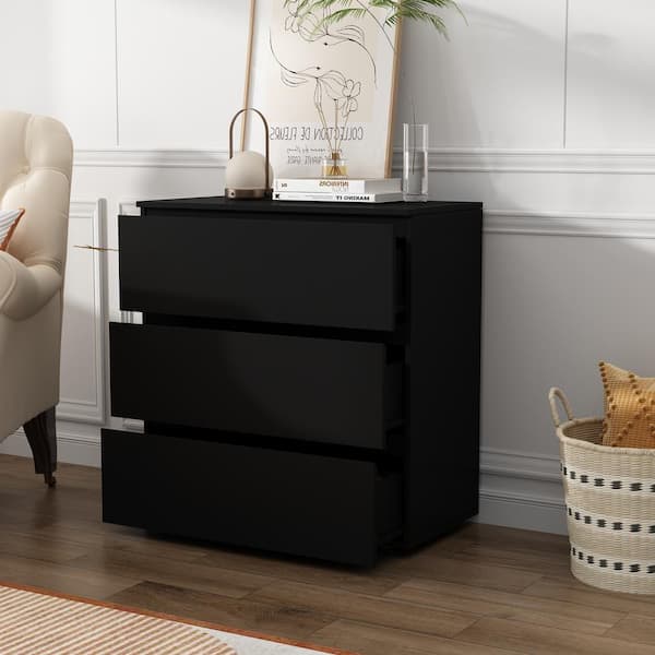 FUFU&GAGA 3-Drawer Black Wood Nightstand End Table 30.3 in. W x 32.3 in. H x 15.7 in. D