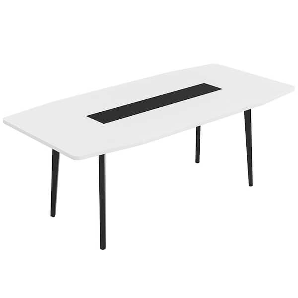 BYBLIGHT Capen 70.8 in. Rectangular White Engineered Wood Computer Desk Conference Table 6 ft. Meeting Table