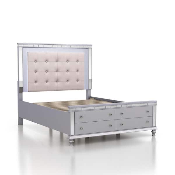 Furniture of America Dynalla Silver Wood Frame Queen Platform Bed with 2-Drawers
