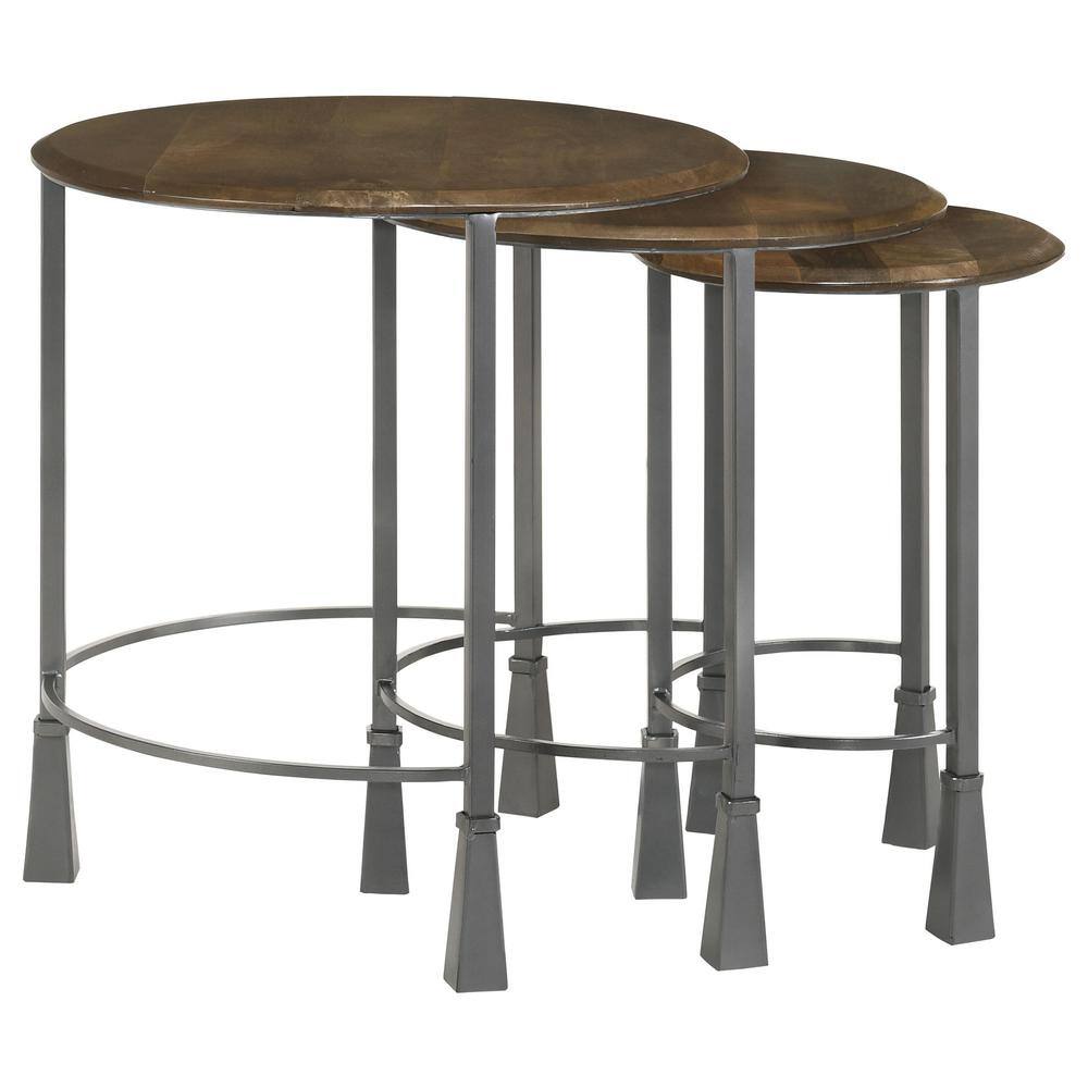 Industrial Round Black and Brown Wood Metal Nesting Tables
