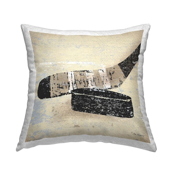 Rustic Sports Hockey Puck Black Square Outdoor Throw Pillow