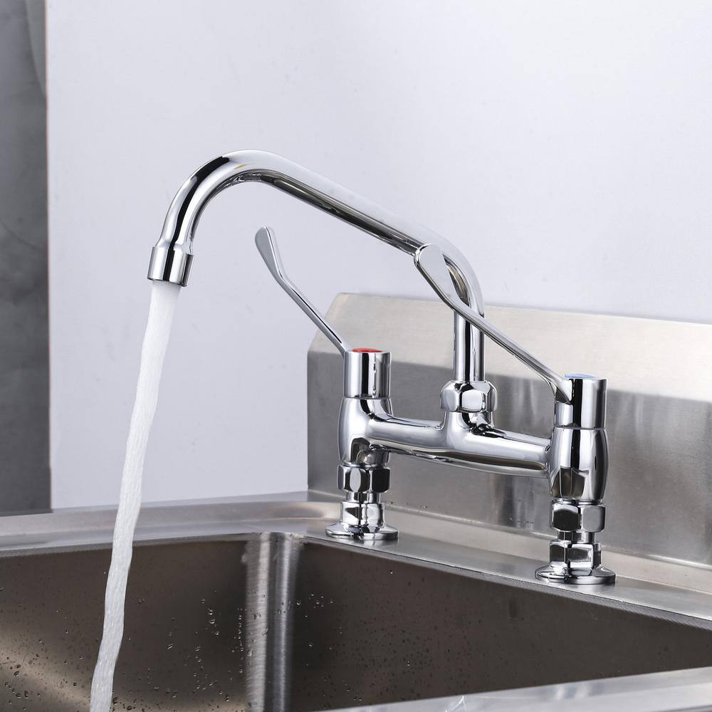 Polished Chrome Double Handle Deck Mounted Kitchen Faucet