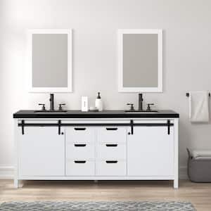 Dallas 84 in. W x 22 in. D x 34 in. H Double Bath Vanity in White with Black Granite Top with Black Sinks