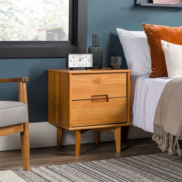 Walker Edison Furniture Company Sloane 2-Drawer Caramel Mid-Century Modern Solid Wood Nightstand