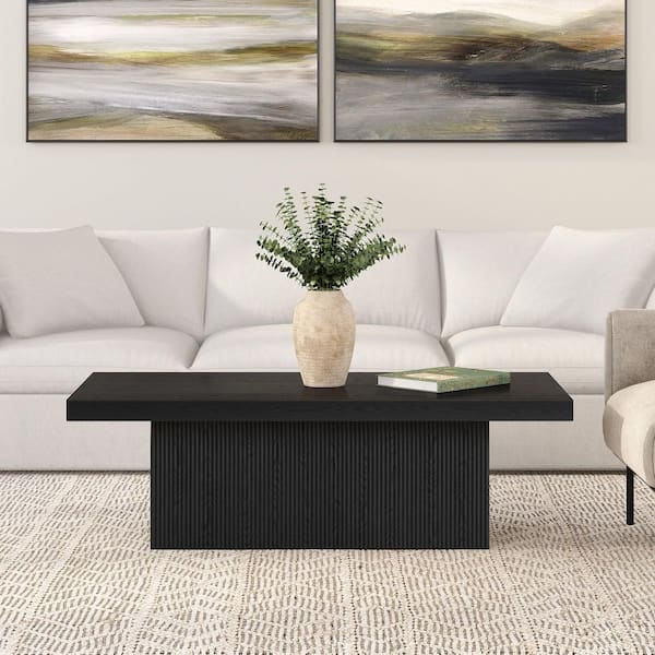 Torren 47.5 in. Black Grain Rectangle MDF Top Coffee Table