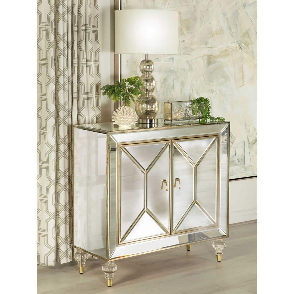 Glamorous Mirror and Champagne 2-Door Accent Cabinet