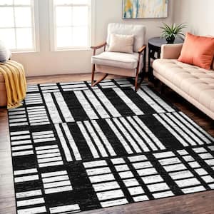 World Rug Gallery Geometric Blocks Black 2 ft. 3 in. x 12 ft. Runner ...