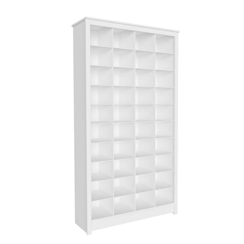 White Tall Wooden Shoe Storage Cabinet with 40 Cubbies