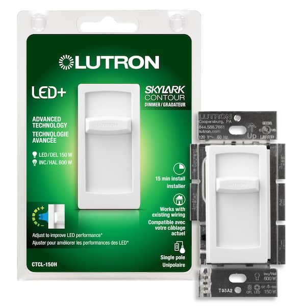 Lutron Skylark Contour Slide LED+ Dimmer Switch for LED and Incandescent Bulbs, 150-Watt/Single-Pole, White (CTCL-150H-WH)