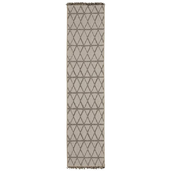 Gables Beige 2 ft. x 8 ft. Geometric Diamond Trellis Polypropylene Indoor/Outdoor Runner Area Rug