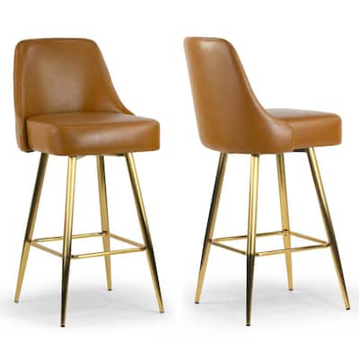 Glamour Home Bar Stools, Leather Counter Stools With Gold Legs