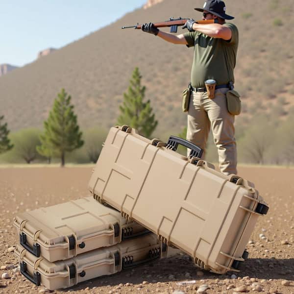 Hard Rifle Case, Khaki, IP67 Waterproof, Lockable Rifle Case with Pre-cut Foams, 42 in. Movable Gun Storage with Wheels