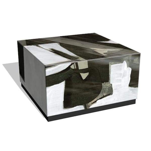 Empire Art Direct "Ode an Kline III" by Jennifer Goldberger Printed Multi Color Art Glass Rectangle Cocktail Table with Base,36"x18''