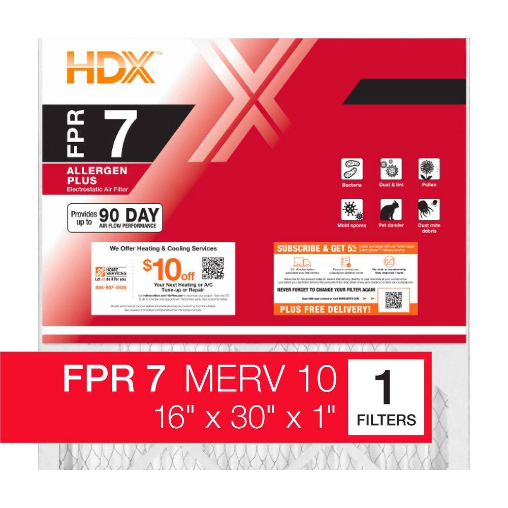 16 in. x 30 in. x 1 in. Allergen Plus Pleated Air Filter FPR 7, MERV 10 price history on PriceWatchPro