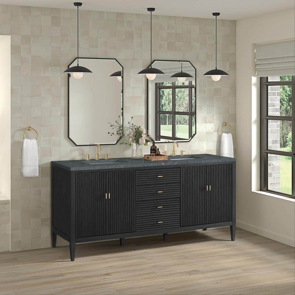 Myrrin 72.0 in. W x 23.5 in. D x 34.06 in. H Bathroom Vanity in Carbon Oak with Parisien Bleu Silestone Quartz Top price history on PriceWatchPro
