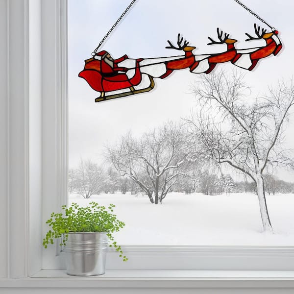 River of Goods Santa Sleigh Multicolored Stained Glass Window