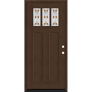 Regency 36 in. x 80 in. 3-Lite Amberton Decorative Glass LHIS Hickory Fir Grain Fiberglass Prehung Front Door