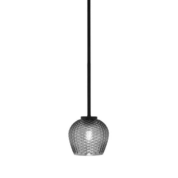 Unbranded Elonia 100-Watt 1 Light Matte Black Stem Mini Pendant Light with 6 in. Smoke Ribbed Glass Shade