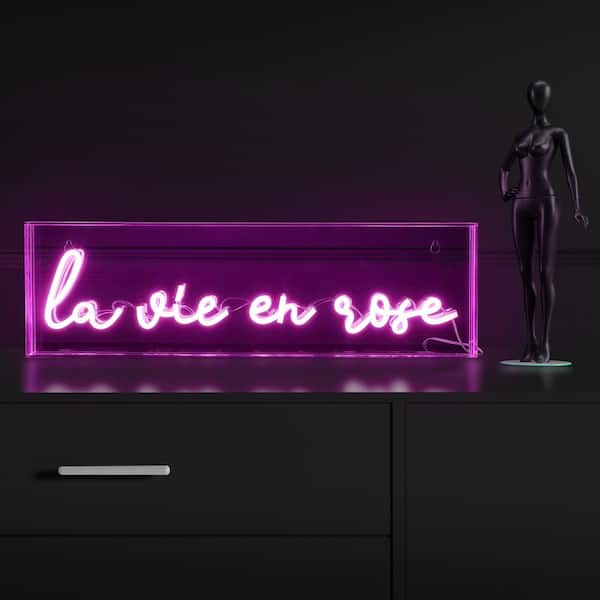 JONATHAN Y La Vie En Rose 20 in. x 6 in. Contemporary Glam Acrylic Box USB Operated LED Neon Night Light, Pink